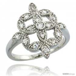 Sterling Silver Vintage Style Clover Flower Cluster Ring w/ Brilliant Cut CZ Stones, 11/16 in. (18 mm) wide