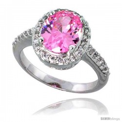 Sterling Silver Vintage Style Engagement ring, w/ a 10 x 8 mm (3.0 ct) Oval Cut Pink-colored CZ Stone, 1/2" (13 mm) wide