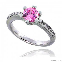 Sterling Silver Vintage Style Engagement ring, w/ a 6mm (.75 ct) Round Pink-colored CZ Stone, 5/16" (8 mm) wide