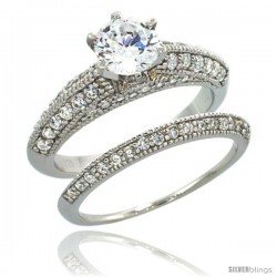 Sterling Silver Vintage Style 2-Pc. Engagement Ring Set w/ Brilliant Cut CZ Stones, 1/4 in. (6 mm) wide