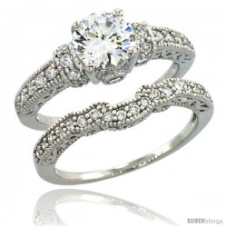 Sterling Silver Vintage Style 2-Pc. Engagement Ring Set w/ Brilliant Cut CZ Stones, 1/4 in. (6 mm) wide -Style Lr00461a