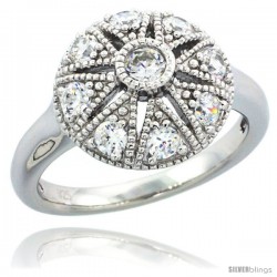 Sterling Silver Vintage Style Flower Star Cut Out Engagement Ring w/ Brilliant Cut CZ Stones, 1/2 in. (13 mm) wide