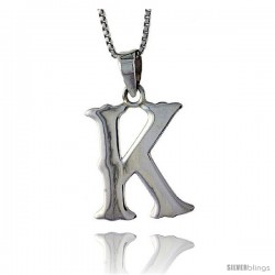 Sterling Silver Block Initial Letter K Aphabet Pendant Highly Polished, 3/4 in tall