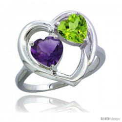 10K White Gold Heart Ring 6mm Natural Amethyst & Peridot Diamond Accent