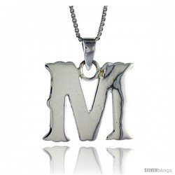 Sterling Silver Block Initial Letter M Aphabet Pendant Highly Polished, 3/4 in tall