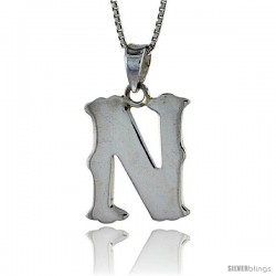 Sterling Silver Block Initial Letter N Aphabet Pendant Highly Polished, 3/4 in tall