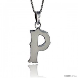 Sterling Silver Block Initial Letter P Aphabet Pendant Highly Polished, 3/4 in tall