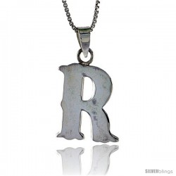 Sterling Silver Block Initial Letter R Aphabet Pendant Highly Polished, 3/4 in tall