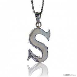 Sterling Silver Block Initial Letter S Aphabet Pendant Highly Polished, 3/4 in tall