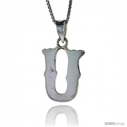 Sterling Silver Block Initial Letter U Aphabet Pendant Highly Polished, 3/4 in tall
