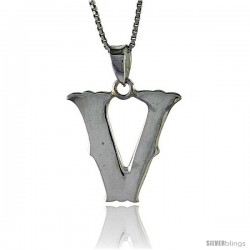 Sterling Silver Block Initial Letter V Aphabet Pendant Highly Polished, 3/4 in tall