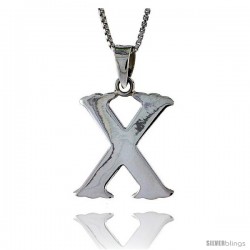 Sterling Silver Block Initial Letter X Aphabet Pendant Highly Polished, 3/4 in tall