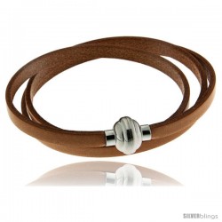 Surgical Steel Italian Leather Wrap Massai Bracelet w/ Super Magnet Clasp, Color Tan