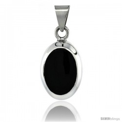 Sterling Silver Black Obsidian Pendant Large Oval Shape, 1 1/2 in tall