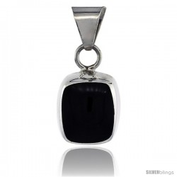 Sterling Silver Black Obsidian Pendant Round Edge Square, 7/8 in tall