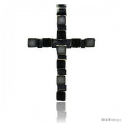 Sterling Silver Latin Cross Pendant Slide, w/ Pyramid-shaped White & Black Stones 1 5/8 in tall