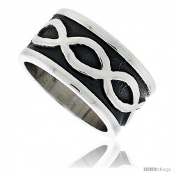 Sterling Silver Southwest Design Infinity Symbols Ring Handmade 1/2 in wide