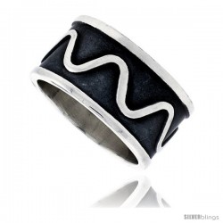 Sterling Silver Southwest Design Wave Pattern Ring Handmade 1/2 in wide