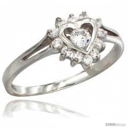 Highest Quality Sterling Silver 3/8 in (10 mm) wide Heart Cluster Stone Ring, Brilliant Cut CZ Stones