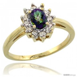 14k Yellow Gold Mystic Topaz Diamond Halo Ring Oval Shape 1.2 Carat 6X4 mm, 1/2 in wide