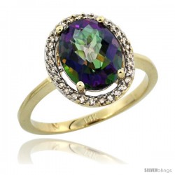 14k Yellow Gold Diamond Halo Mystic Topaz Ring 2.4 carat Oval shape 10X8 mm, 1/2 in (12.5mm) wide