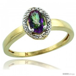 14k Yellow Gold Diamond Halo Mystic Topaz Ring 0.75 Carat Oval Shape 6X4 mm, 3/8 in (9mm) wide