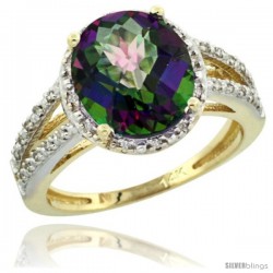 14k Yellow Gold Diamond Halo Mystic Topaz Ring 2.85 Carat Oval Shape 11X9 mm, 7/16 in (11mm) wide