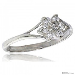 Highest Quality Sterling Silver 1/4 in (6 mm) wide Flower Stone Ring, Brilliant Cut CZ Stones