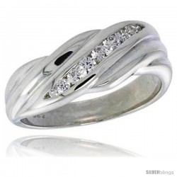 Highest Quality Sterling Silver 5/16 in (8 mm) wide Wedding Band, Brilliant Cut CZ Stones