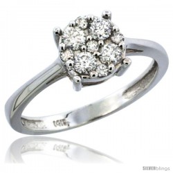 10k White Gold Round Cluster Diamond Engagement Ring w/ 0.37 Carat Brilliant Cut Diamonds, 9/32 in. (7.5mm) wide