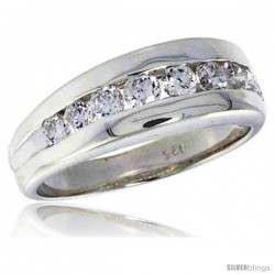 Highest Quality Sterling Silver 1/4 in (7 mm) wide Wedding Band, Channel Set Brilliant Cut CZ Stones