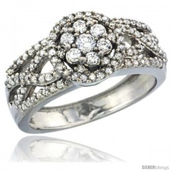 10k White Gold Floral Cluster Diamond Engagement Ring w/ 0.69 Carat Brilliant Cut Diamonds, 3/8 in. (10mm) wide