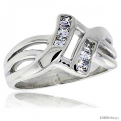 Highest Quality Sterling Silver 1/2 in (12 mm) wide Knot Ring, Brilliant Cut CZ Stones