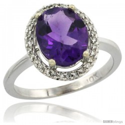 10k White Gold Diamond Amethyst Ring 2.4 ct Oval Stone 10x8 mm, 1/2 in wide -Style Cw901114