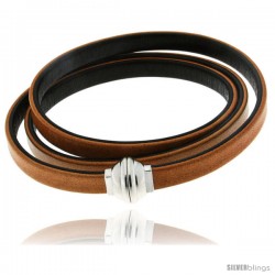 Surgical Steel Italian Leather Wrap Massai Bracelet Double-Sided w/ Super Magnet Clasp, Color Tan & Brown.