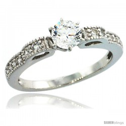 Sterling Silver Vintage Style Solitaire Engagement Ring Set w/ Brilliant Cut CZ Stones, 1/4 in. (6 mm) wide