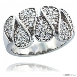 Sterling Silver Teardrop Ring w/ Brilliant Cut CZ Stones, 7/16 in. (11 mm) wide