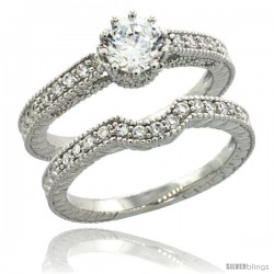 Sterling Silver Vintage Style 2-Pc. Engagement Ring Set w/ Brilliant Cut CZ Stones, 1/4 in. (6 mm) wide -Style Lr00596a