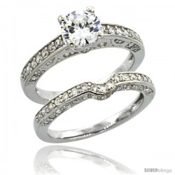 Sterling Silver Vintage Style 2-Pc. Engagement Ring Set w/ Brilliant Cut CZ Stones, 1/4 in. (6 mm) wide -Style Lr00668a