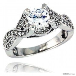 Sterling Silver Vintage Style Loop Knot Solitaire Engagement Ring w/ Brilliant Cut CZ Stones, 5/16 in. (8 mm) wide