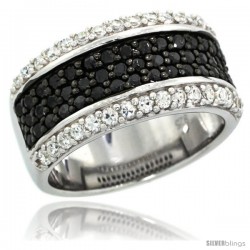 Sterling Silver Classic Black & White CZ Ring Band, 3/8 in. (10 mm) wide