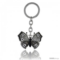 Large Butterfly Key Chain, Key Ring, Key Holder, Key Tag, Key Fob, w/ Clear & Black Swarovski Crystals, 3-1/2" tall