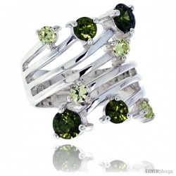 Highest Quality Sterling Silver 1 in (24 mm) wide Right Hand Ring, Brilliant Cut Peridot-colored CZ Stones