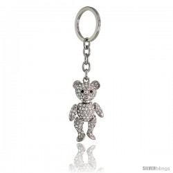 Movable Teddy Bear Key Chain, Key Ring, Key Holder, Key Tag, Key Fob, w/ Brilliant Cut Clear & Black Swarovski Crystals, 4-1/2"