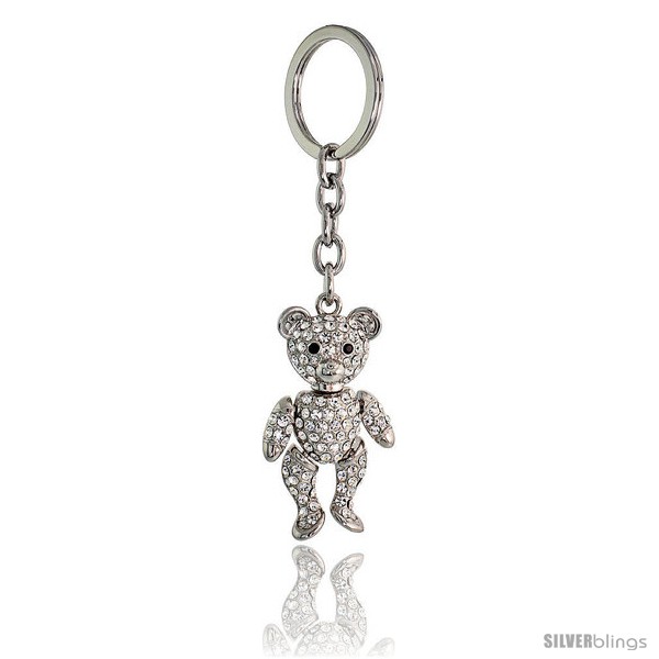Movable Teddy Bear Key Chain, Key Ring, Key Holder, Key Tag, Key Fob, w/  Brilliant Cut Clear & Black Swarovski Crystals, 4-1/2 - SilverBlings