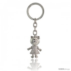 Movable Kitty Cat Key Chain, Key Ring, Key Holder, Key Tag, Key Fob, w/ Brilliant Cut Swarovski Crystals, 3-3/4" tall