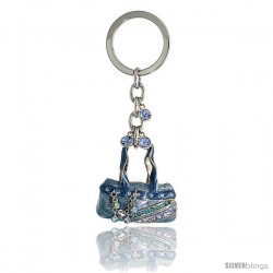 Blue Purse Hand Bag Key Chain, Key Ring, Key Holder, Key Tag, Key Fob, w/ Brilliant Cut Blue Topaz-color & Aquamarine-color