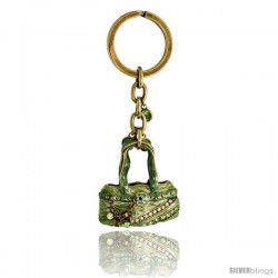 Green Purse Hand Bag Key Chain, Key Ring, Key Holder, Key Tag, Key Fob, w/ Brilliant Cut Peridot-color & Yellow Topaz-color