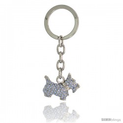 Scottish Terrier Dog Puppy Key Chain, Key Ring, Key Holder, Key Tag, Key Fob, w/ Brilliant Cut Blue Topaz-color Swarovski