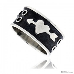 Sterling Silver Southwest Design Heart with Arrow Ring Handmade 1/2 in wide